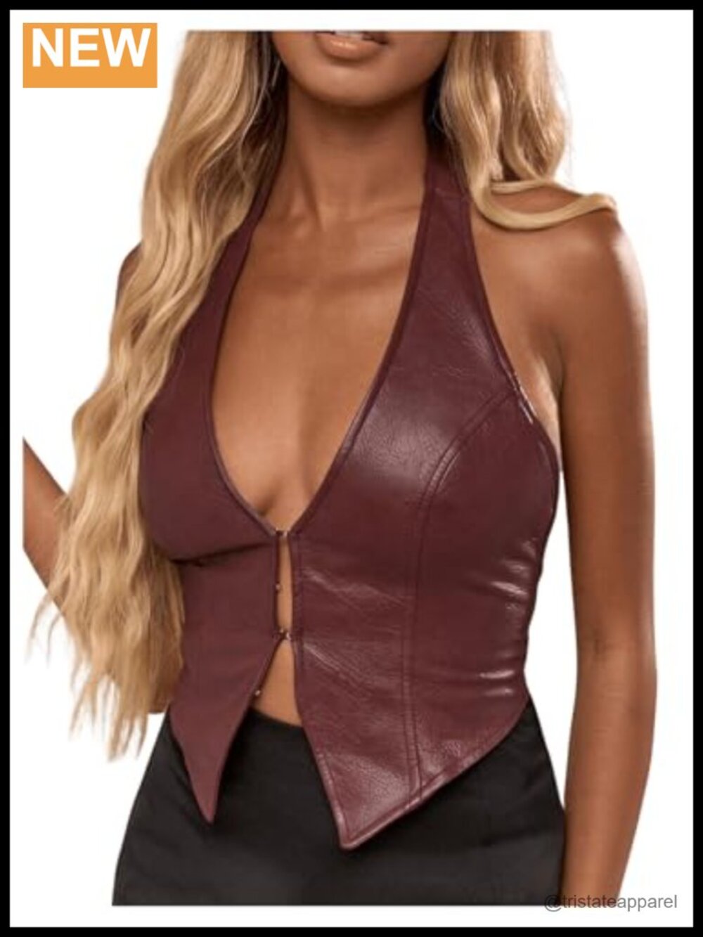 Faux Leather Backless Halter Crop Top Sleeveless Party Clubwear